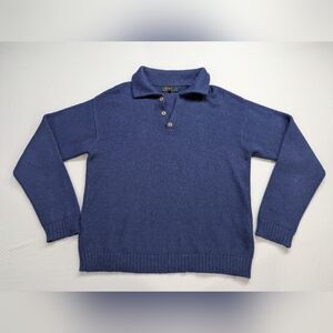 Novica Alpaca Blend Polo Henley Sweater Mens M Navy Blue Made in Peru